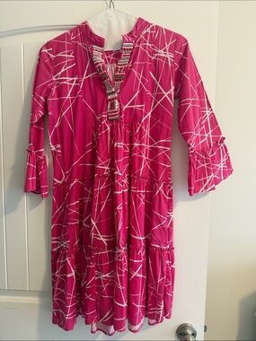 Bright Pink Beaded Tiered Casual Dress